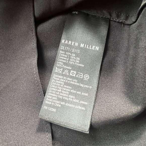 Karen Millen Babydoll Size 8 Black White Pink Silk Floral Lace Trim Sleeveless D - Picture 5 of 15